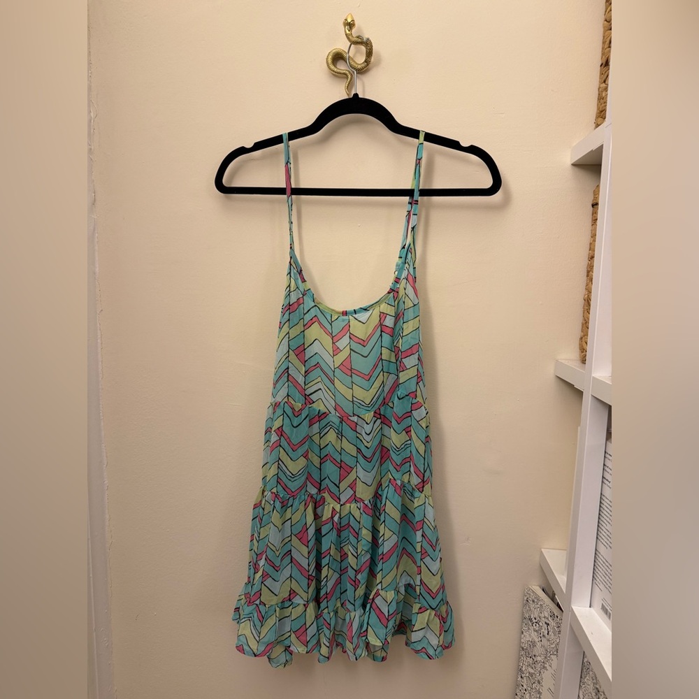 Nordstrom Chevron Pattern Swim Coverup - Mint and Pink